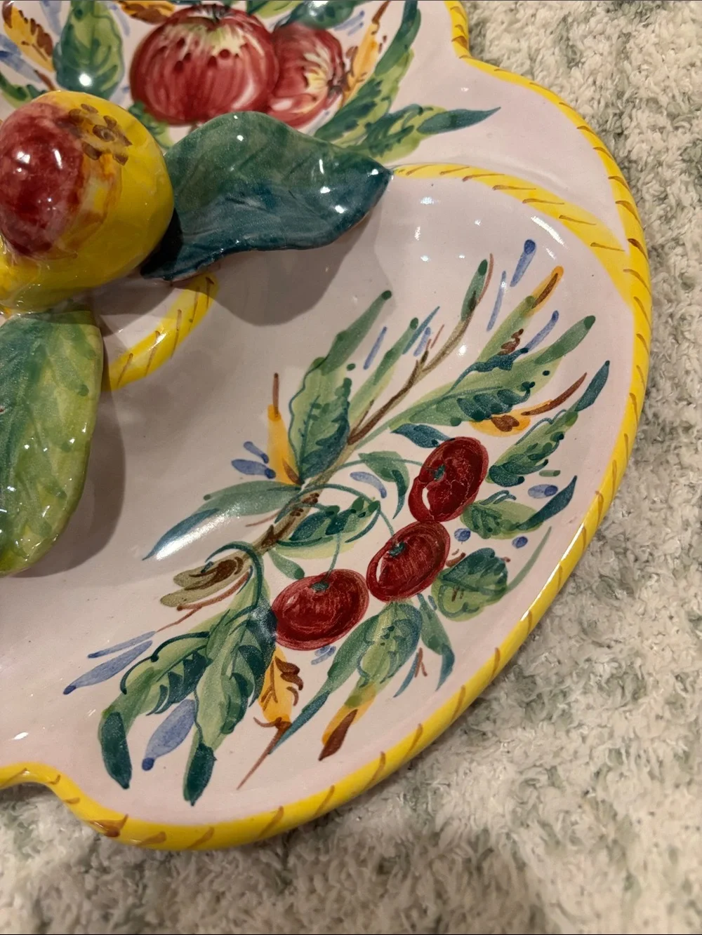 Hand-Painted Italian Ceramic Fruit Divided Serving Dish NWT Artisan Made